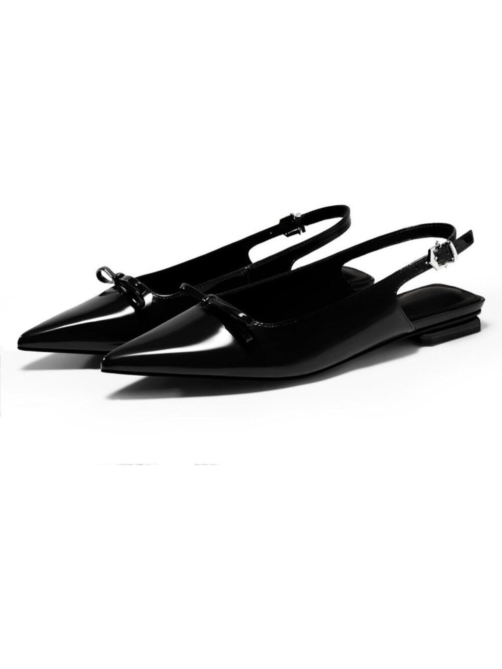 Women's Black Flats Closed Toe Bow Ballet Sleek Block Heels Party Dress Shoes